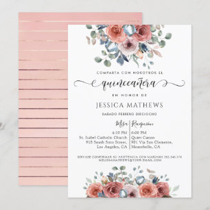 Invitación Quinceañera floral rosa y azul de Rubor
