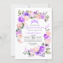 Invitación Quinceanera floral rosa y morada Cumpleaños