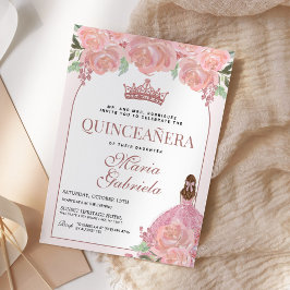 Invitación Quinceanera Floral Rubor Rosa Mis Quince Anos