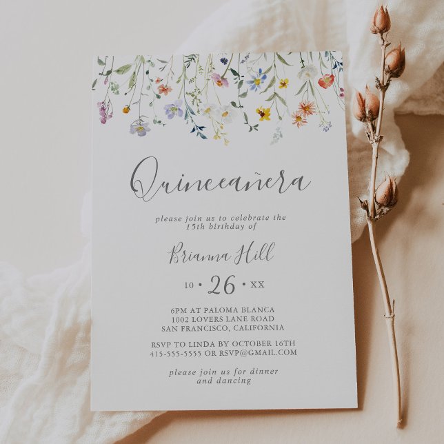 Invitación Quinceañera floral silvestre multicolor (Subido por el creador)