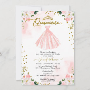 Invitación Quinceañera Floral Sonrojada Bilingüe