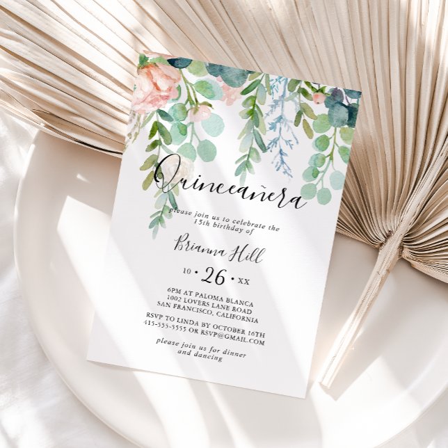 Invitación Quinceañera floral tropical ilustrada (Subido por el creador)