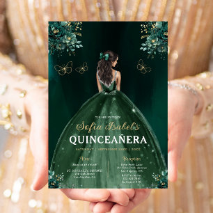 Invitación Quinceanera floral verde bilingüe