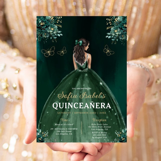 Invitación Quinceanera floral verde bilingüe (Subido por el creador)