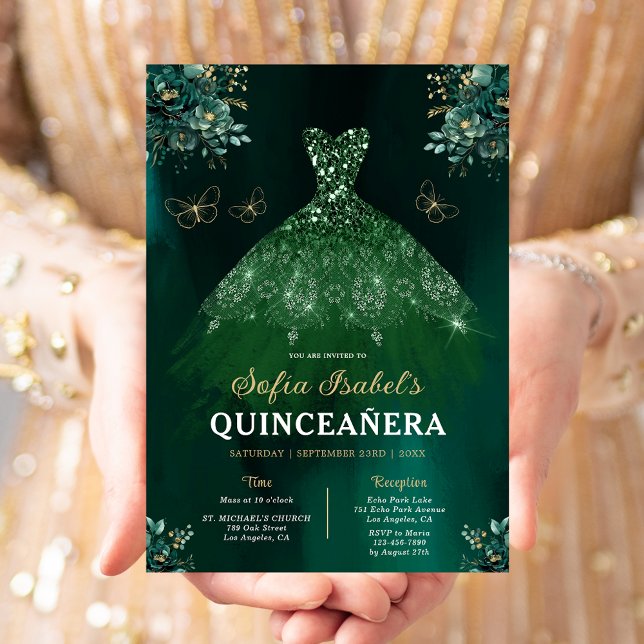 Invitación Quinceanera floral verde bilingüe (Subido por el creador)
