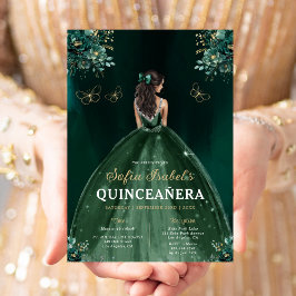 Invitación Quinceanera floral verde bilingüe