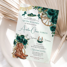 Quinceanera floral verde esmeralda