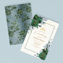 Invitación Quinceañera floral verde esmeralda