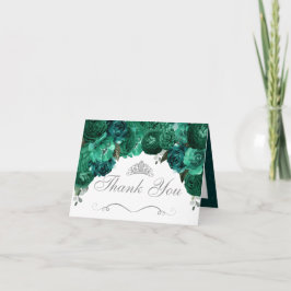 Invitación Quinceanera floral verde esmeralda Gracias Invitat