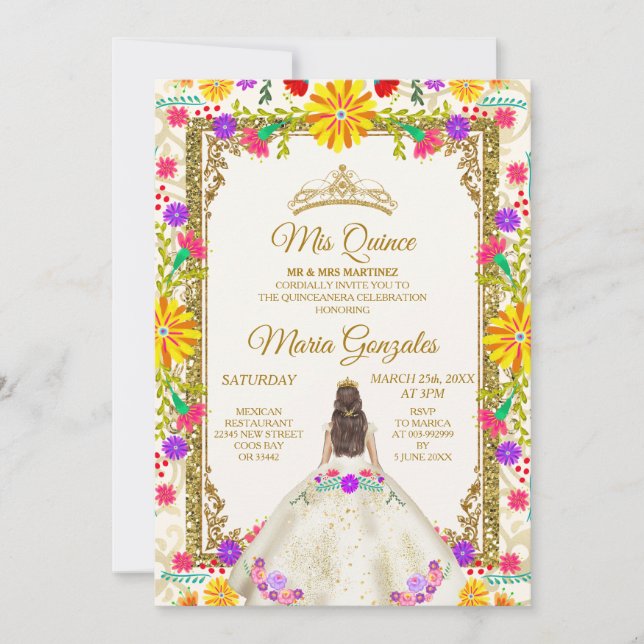 Invitación Quinceanera Flores blancas de marfil cumpleaños (Anverso)