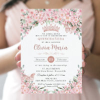 Quinceañera Flores de Cerezo Rosa Mariposas de Oro