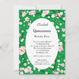 Invitación Quinceanera Flores de color rosa claro Verde