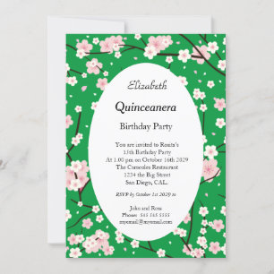 Invitación Quinceanera Flores de color rosa claro Verde