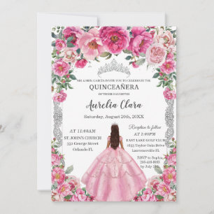 Invitación Quinceañera Flores De Fuchsia Rosa Vestidos De Pla