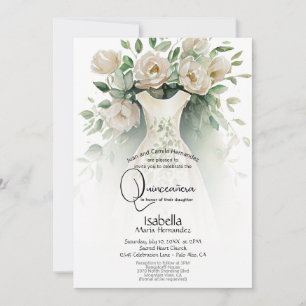 Invitación Quinceañera   Flores de marfil y vestidos