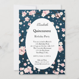 Invitación Quinceanera Flores rosa claras de color azul