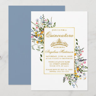 Invitación Quinceañera Flores Silvestres Acoloradas Azul Polv