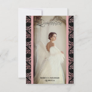 Invitación Quinceañera Foto Damasco Rosa Español