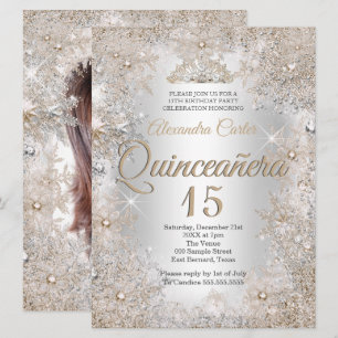 Invitación Quinceañera Foto de 15 años Copo de nieve plateado
