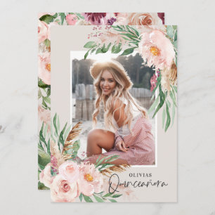 Invitación Quinceañera Foto de cumpleaños de una chica rosada