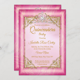 Invitación Quinceanera foto de Damasco rosa profundo Gold Tia