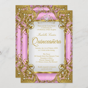 Invitación Quinceanera Foto Perla dorada rosa Tiara