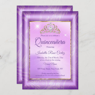 Invitación Quinceanera foto púrpura fiesta del Tiara Oro