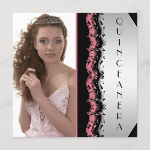 Invitación Quinceañera Foto Rosa Negra