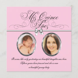 Invitación Quinceañera Foto Rosa y Negra