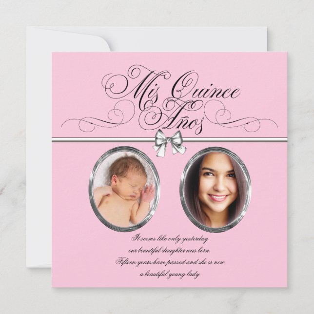 Invitación Quinceañera Foto Rosa y Negra (Anverso)