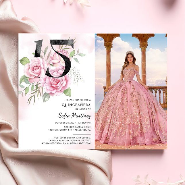 Invitación Quinceanera Fotos Rústicas Florales (Subido por el creador)