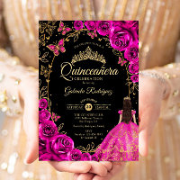 Quinceanera Fuchsia Oro Rosa Negro