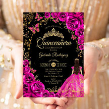 Quinceanera Fuchsia Oro Rosa Negro