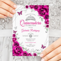 Quinceanera Fuchsia Plata Rosa Floral