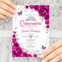 Quinceanera Fuchsia Plata Rosa Floral