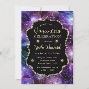 Invitación Quinceañera Galaxia Cristal Medianoche Púrpura y A