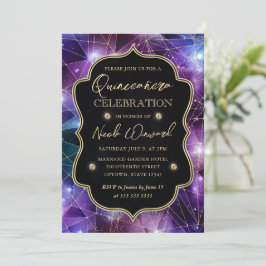 Invitación Quinceañera Galaxia Cristal Medianoche Púrpura y A