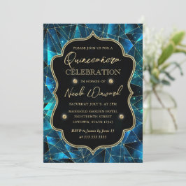 Invitación Quinceañera Galaxia de Cristal de Medianoche Teal 