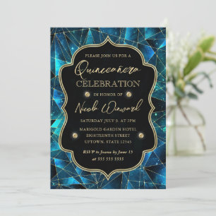 Invitación Quinceañera Galaxia de Cristal de Medianoche Teal