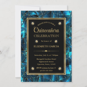 Invitación Quinceañera Galaxia de Cristal de Medianoche Verde