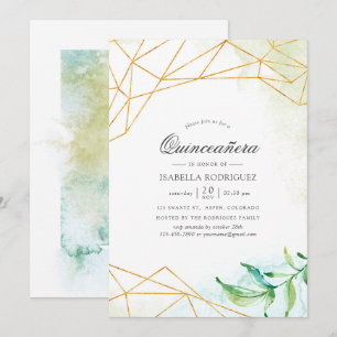 Invitación Quinceañera geométrica de acuarela de cristal