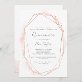 Invitación Quinceañera geométrica de acuarela de oro Rosa