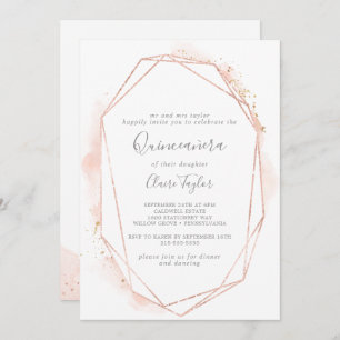 Invitación Quinceañera geométrica de acuarela de oro Rosa