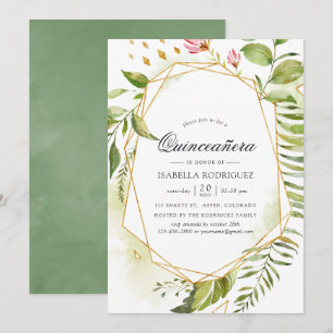 Invitación Quinceañera geométrica de cristal de acuarela