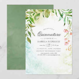 Invitación Quinceañera geométrica de cristal de vegetación co