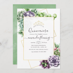 Invitación Quinceañera geométrica de suculencia acuática