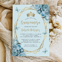 Quinceañera Geométrica Floral Azul Turquesa Dorado