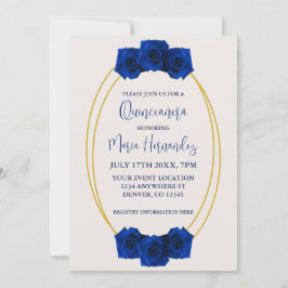 Invitación Quinceañera geométrica real azul y oro