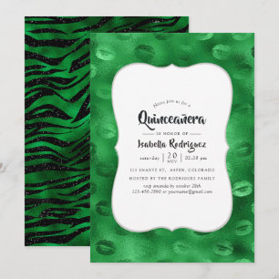Invitación Quinceañera Glam Verde Esmeralda y Negro