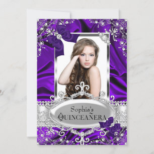 Invitación Quinceañera Glamour Perla Púrpura y Lazo de Seda